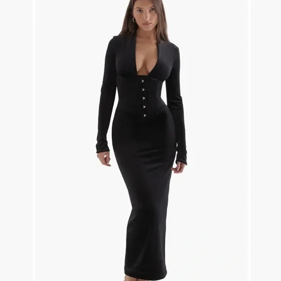 House of CB Black Long Sleeve Corset Dress - threedaughtersproperties.com House of CB Black Long Sleeve Corset Dress - threedaughtersproperties.com
